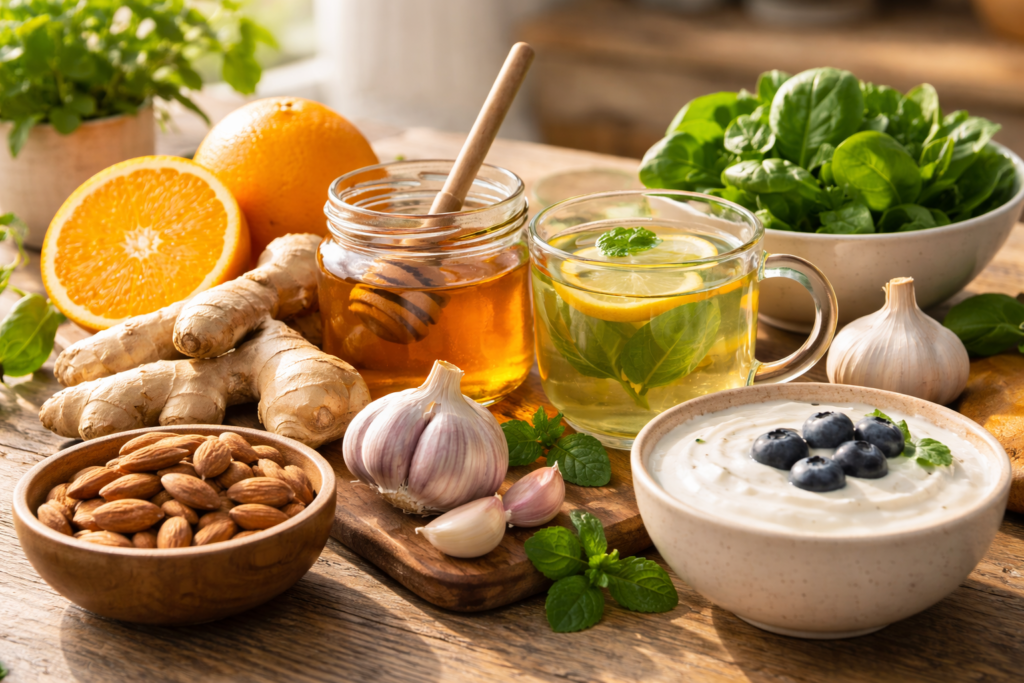 Assortment of fresh fruits, vegetables, grains, and proteins - the key ingredients for a balanced, nutritious diet.