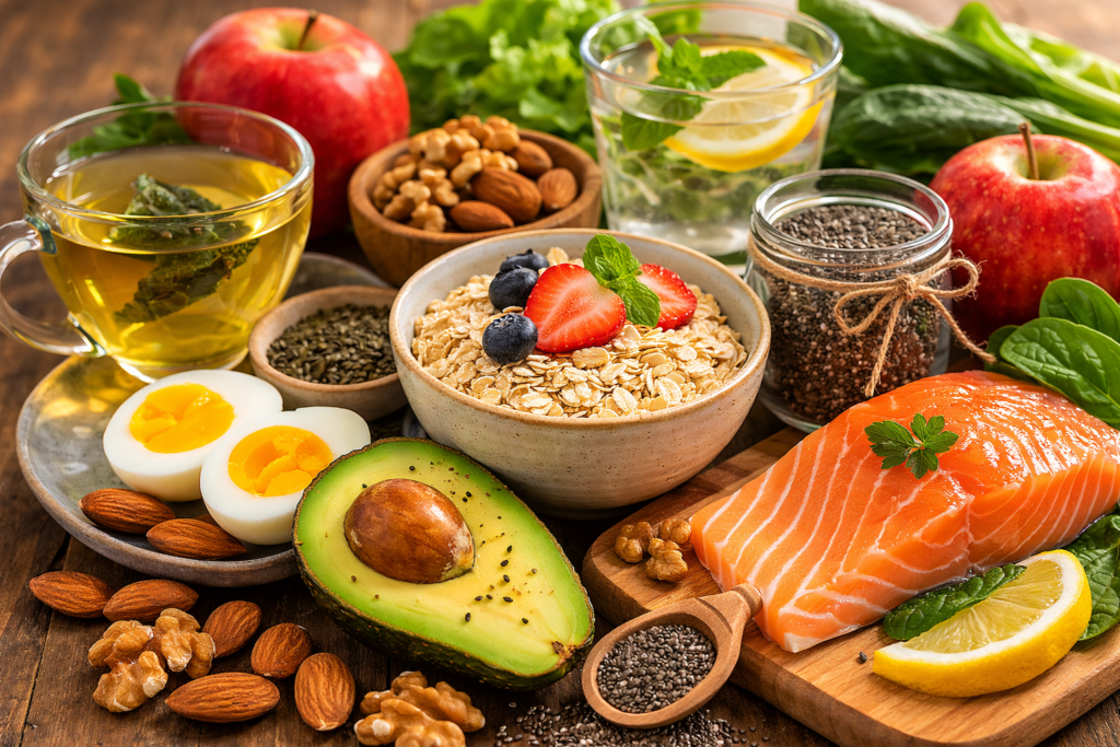 healthy foods for natural weight loss including eggs avocado oatmeal and fruits