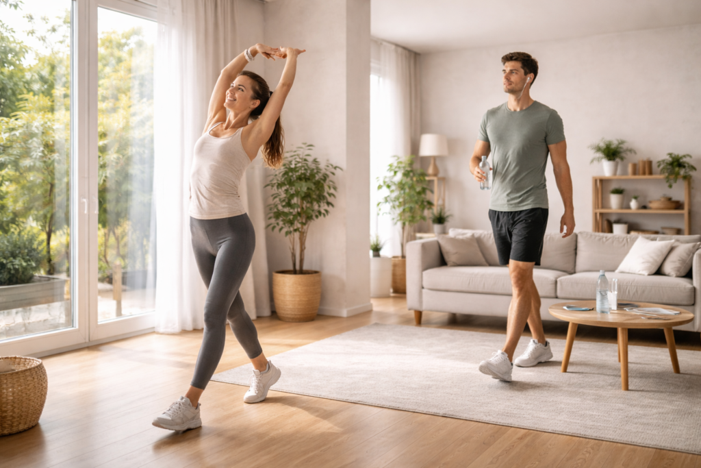 person staying active at home without gym
