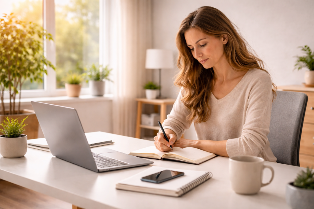 person working with focus at desk in clean environment for better concentration