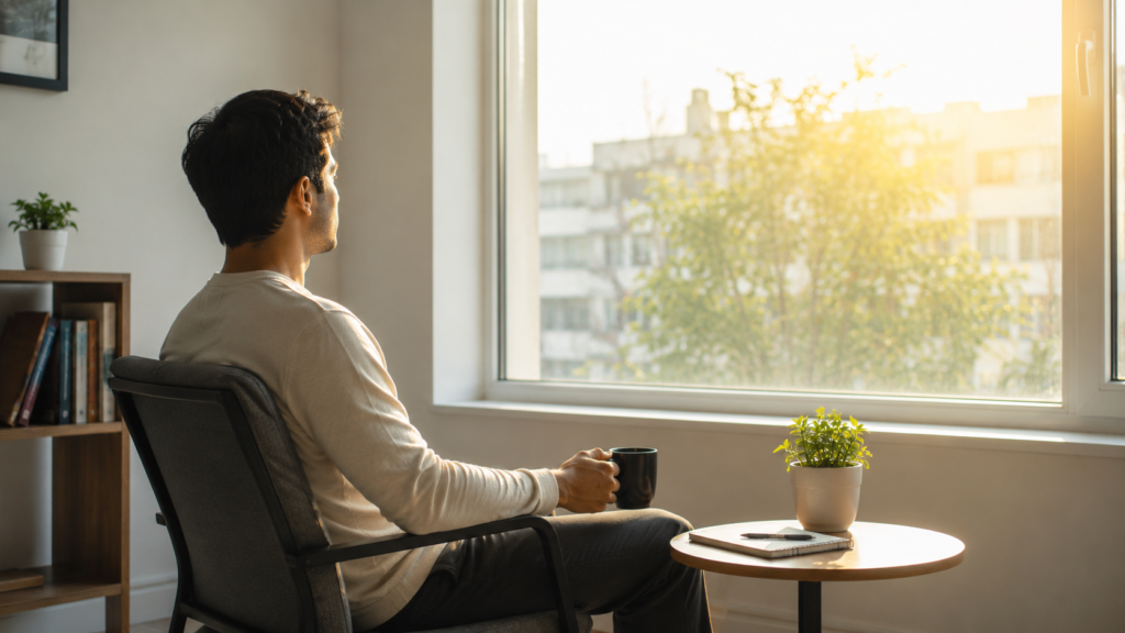 person avoiding phone in morning for better focus and mental health
