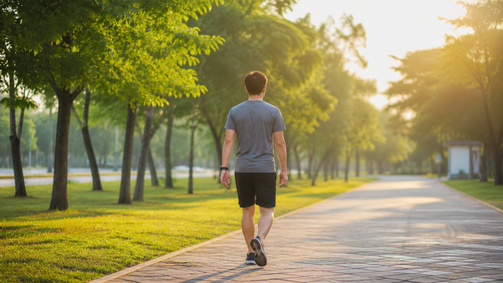 person walking daily in park for fitness and healthy lifestyle